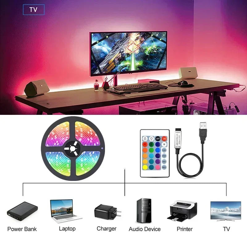 RGB LED Strip Lights APP Music Sync USB 5V Led Light Luces Led Diode Flexible Ribbon Tape For TV Backlight Room Party Decoration